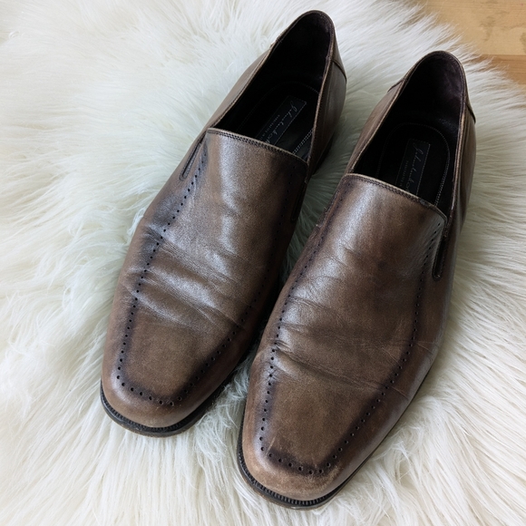{Johnston & Murphy} Men\'s Brown Italian Leather Slip-On Loafers